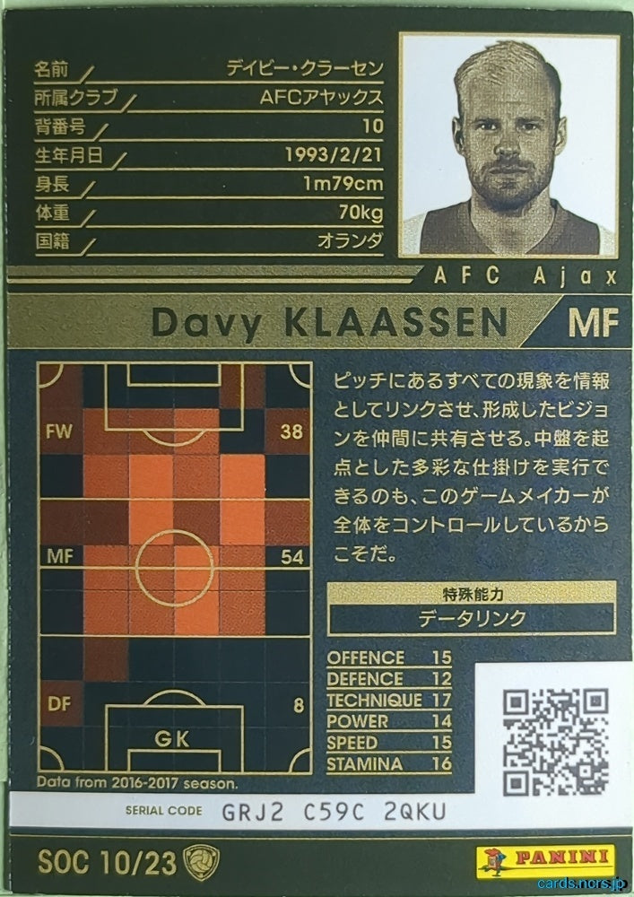 Panini WCCF Football WCCF/2016-2017-SOC10/23 N Davy Klaassen Trading Card NM