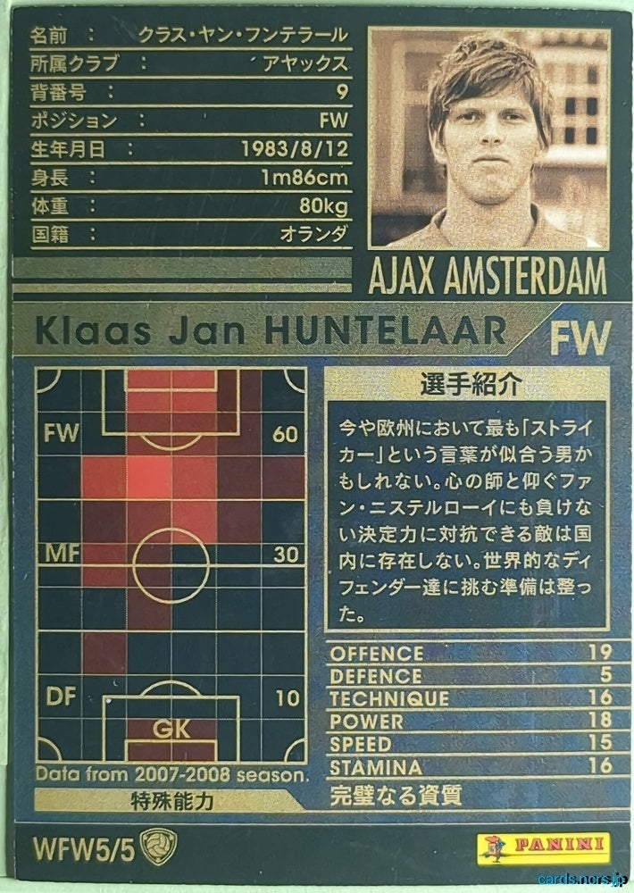 Panini WCCF Football WCCF/2007-2008-WFW5/5 N Klaas Jan Huntelaar Trading Card NM