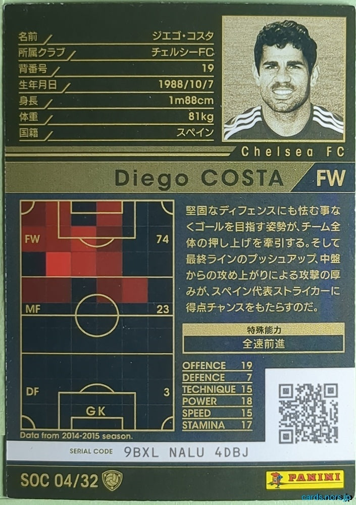 Panini WCCF Football WCCF/2014-2015-SOC04/32 N Diego Costa Trading Card NM