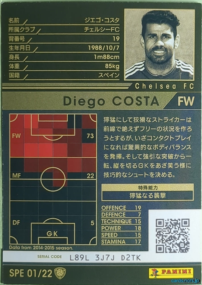 Panini WCCF Football WCCF/2015-2016-SPE01/22 N Diego Costa Trading Card NM