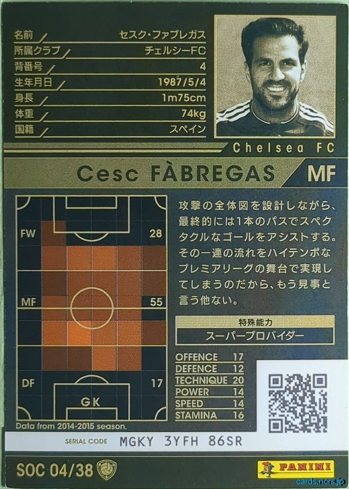 Panini WCCF Football WCCF/2015-2016-SOC04/38 N Francesc Fabregas Trading Card NM