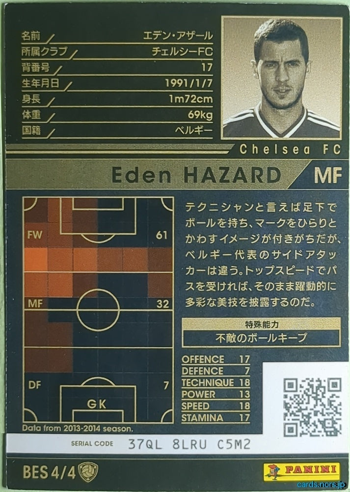 Panini WCCF Football WCCF/2013-2014-BES4/4 N Eden Hazard Trading Card EX