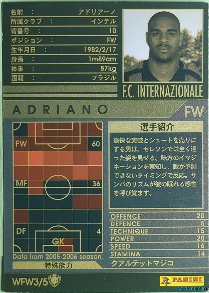 Panini WCCF Football WCCF/2005-2006-WFW3/5 N Adriano Trading Card NM