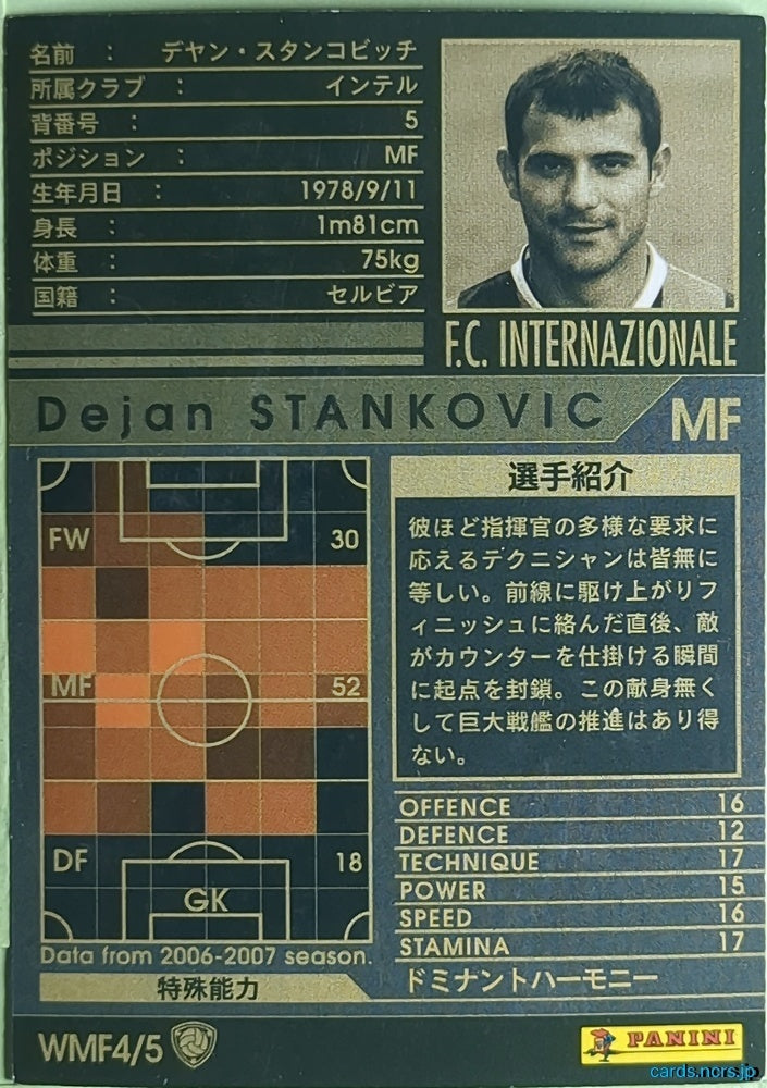 Panini WCCF Football WCCF/2006-2007-WMF4/5 N Dejan Stankovic Trading Card NM