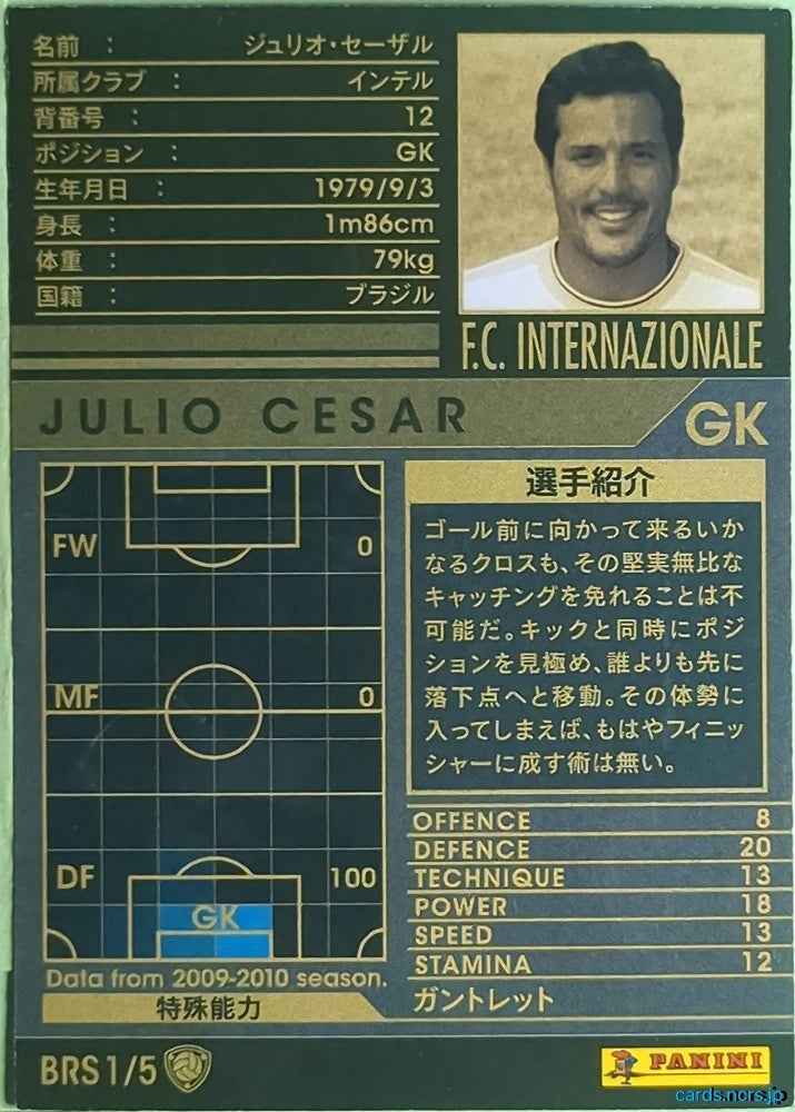 Panini WCCF Football WCCF/2009-2010-BRS1/5 N Júlio César Trading Card NM