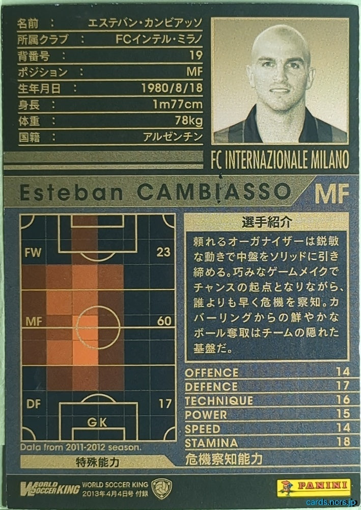Panini WCCF Football WCCF/2011-2012-SoccerKING-EXTRA N Esteban Cambiasso Trading Card NM