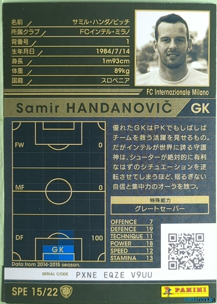 Panini WCCF Football WCCF/2015-2016-SPE15/22 N Samir Handanovič Trading Card NM