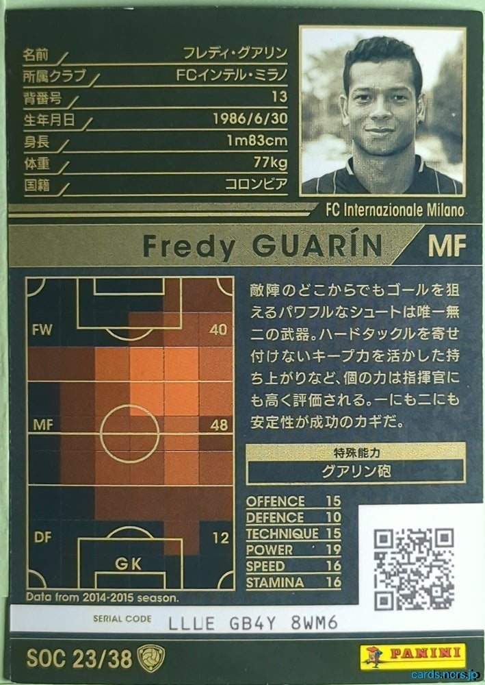 Panini WCCF Football WCCF/2015-2016-SOC23/38 N Fredy Guarín Trading Card NM