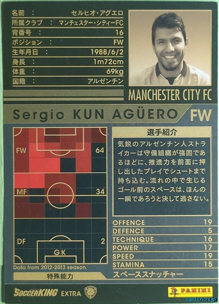 Panini WCCF Football WCCF/2012-2013-SoccerKING-EXTRA2 N Sergio KUN AGÜERO Trading Card NM