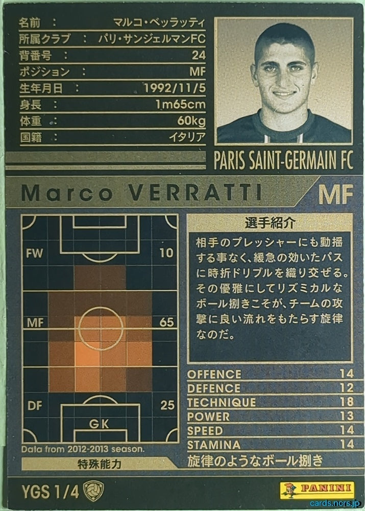 Panini WCCF Football WCCF/2012-2013-YGS1/4 N Marco VERRATTI Trading Card NM