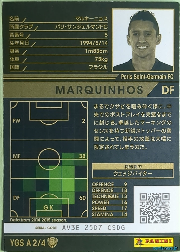Panini WCCF Football WCCF/2014-2015-YGSA2/4 N MARQUINHOS Trading Card NM