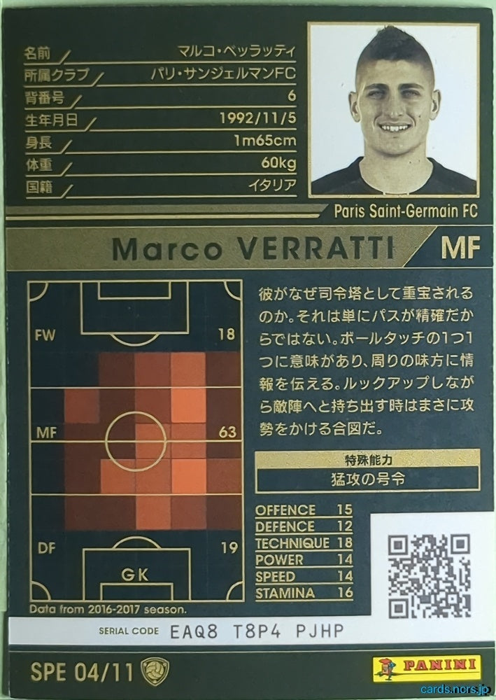 Panini WCCF Football WCCF/2016-2017-04/11 N Marco Verratti Trading Card NM