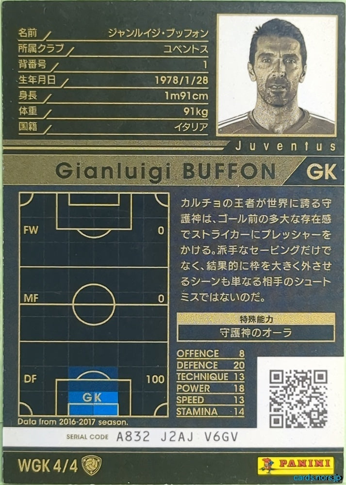 Panini WCCF Football WCCF/2017-2018-WGK4/4 N Gianluigi Buffon Trading Card NM