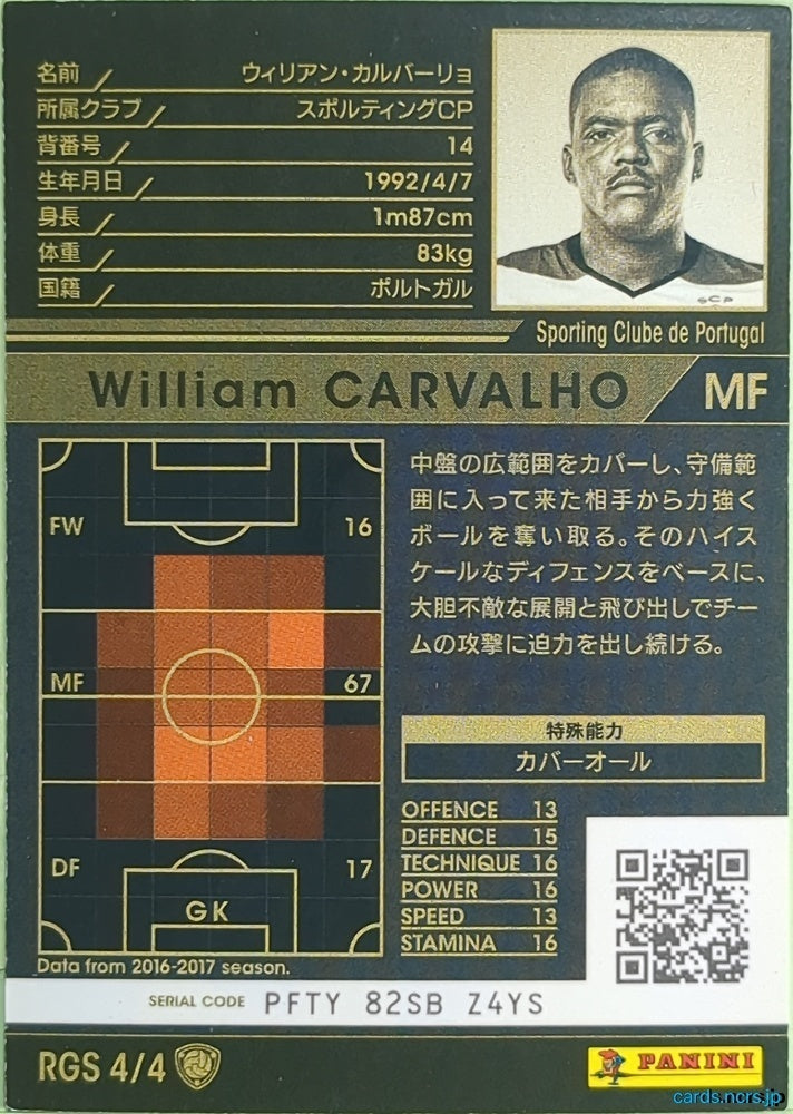 Panini WCCF Football WCCF/2017-2018-RGS4/4 N William Carvalho Trading Card NM