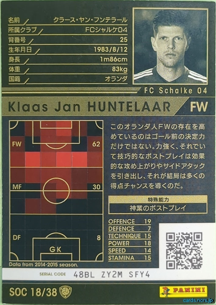 Panini WCCF Football WCCF/2015-2016-SOC18/38 N Klaas Jan Huntelaar Trading Card NM