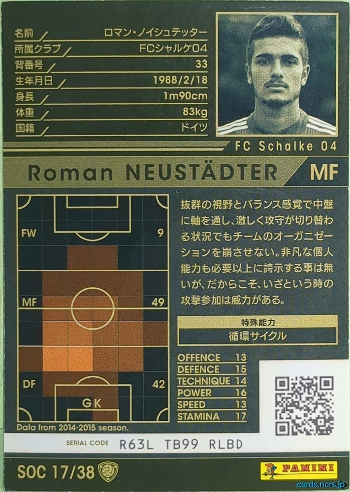 Panini WCCF Football WCCF/2015-2016-SOC17/38 N Roman Neustadter Trading Card NM