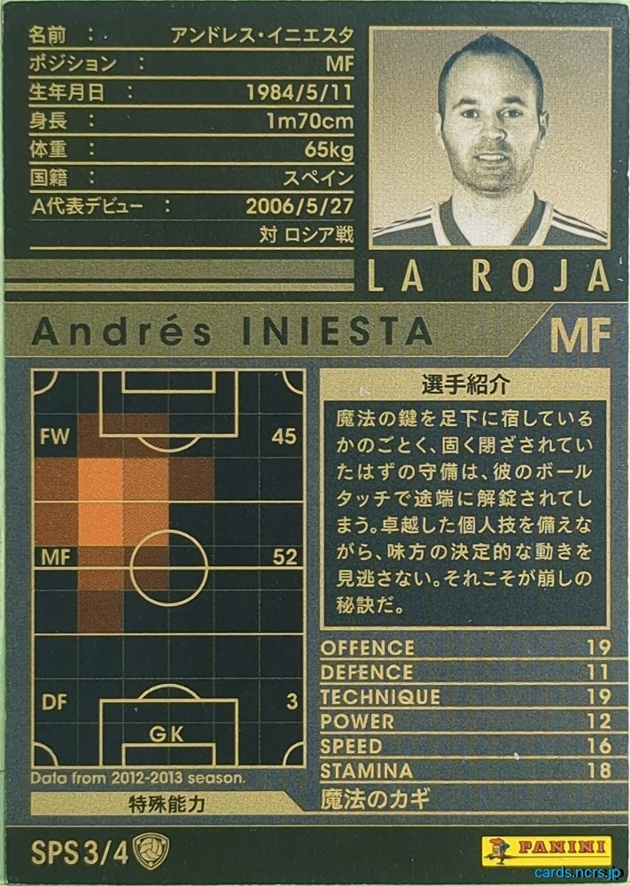 Panini WCCF Football WCCF/2012-2013-SPS3/4 N Andrés INIESTA Trading Card NM