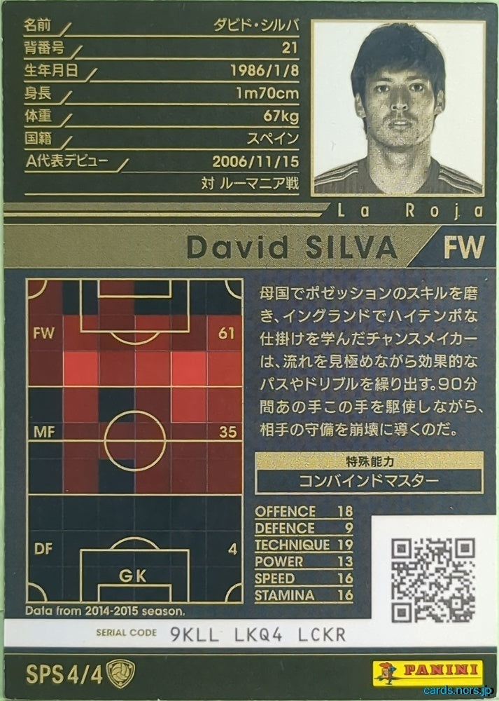 Panini WCCF Football WCCF/2014-2015-SPS4/4 N David Silva Trading Card NM