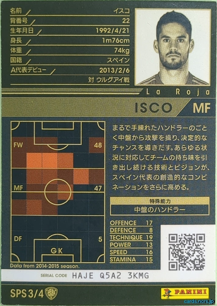 Panini WCCF Football WCCF/2015-2016-SPS3/4 N ISCO Trading Card NM