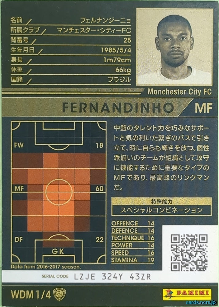 Panini WCCF Football WCCF/2017-2018-WDM1/4 N Fernandinho Trading Card NM
