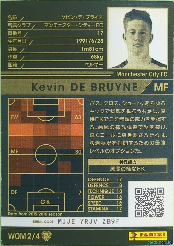 Panini WCCF Football WCCF/2016-2017-WOM2/4 N Kevin De Bruyne