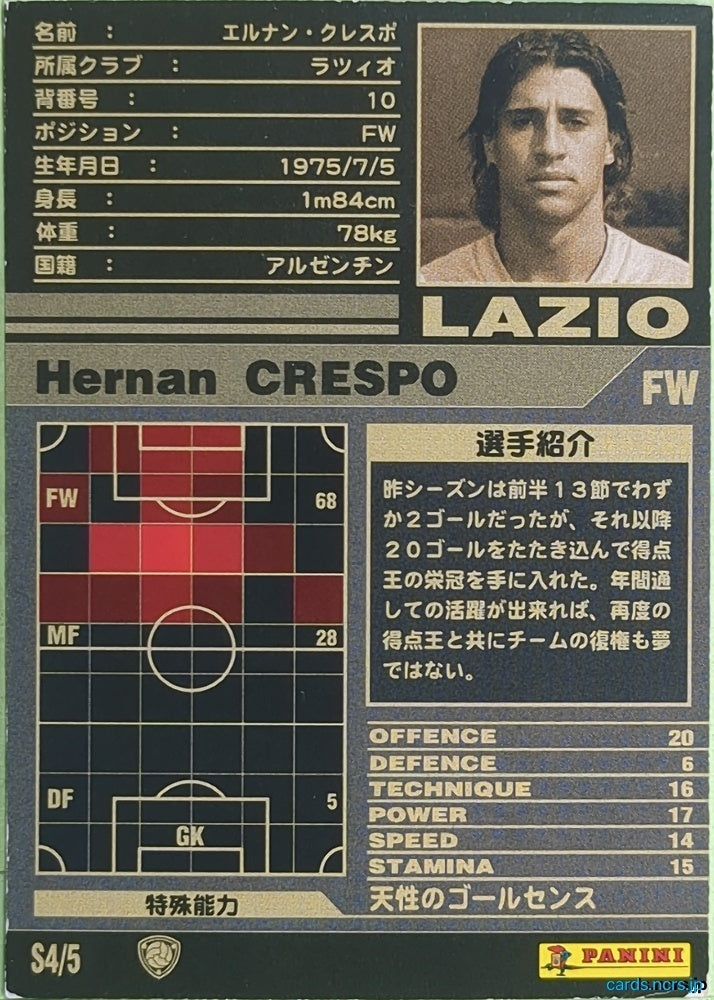 Panini WCCF Football WCCF/2001-2002-S4/5 N Hernan Crespo Trading Card NM