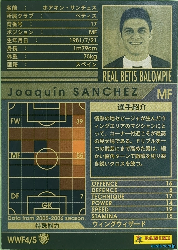Panini WCCF Football WCCF/2005-2006-WWF4/5 N Joaquin Sanchez Trading Card NM