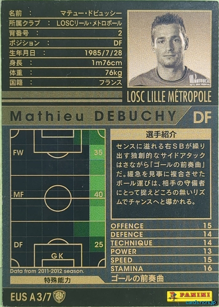 Panini WCCF Football WCCF/2011-2012-EUSA3/7 N Mathieu Debuchy Trading Card NM