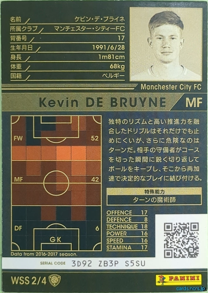 Panini WCCF Football WCCF/2017-2018-WSS2/4 N Kevin De Bruyne Trading Card NM