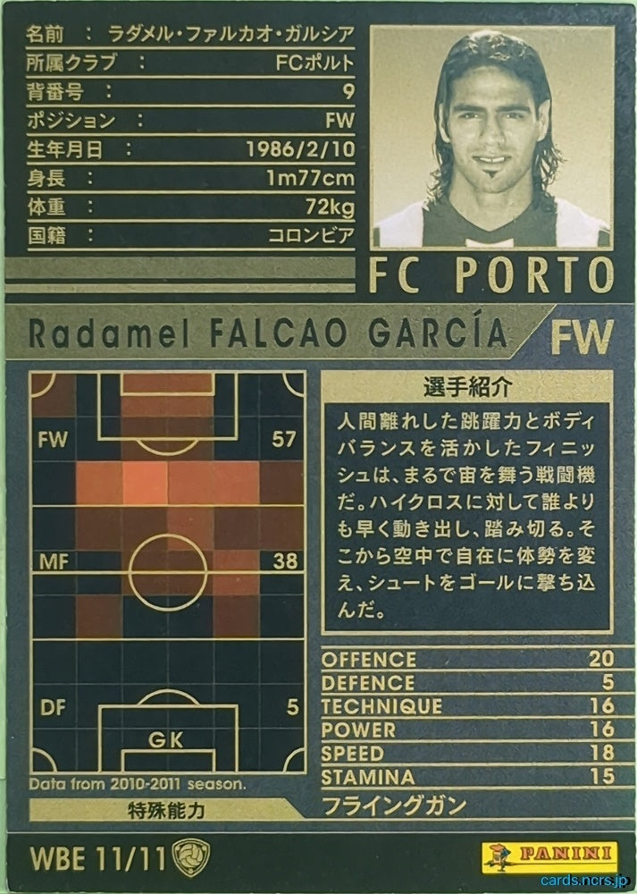 Panini WCCF Football WCCF/2010-2011-WBE11/11 N Radamel Falcao García Trading Card NM