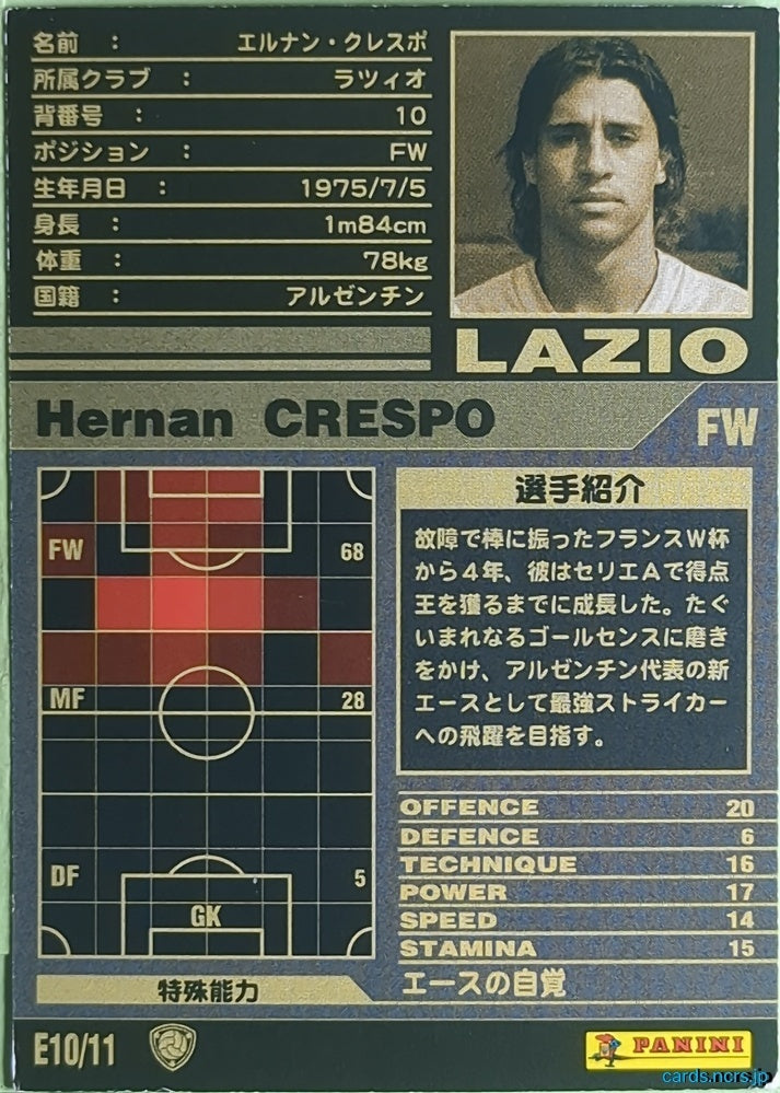 Panini WCCF Football WCCF/2001-2002-E10/11 N Hernan Crespo Trading Card NM