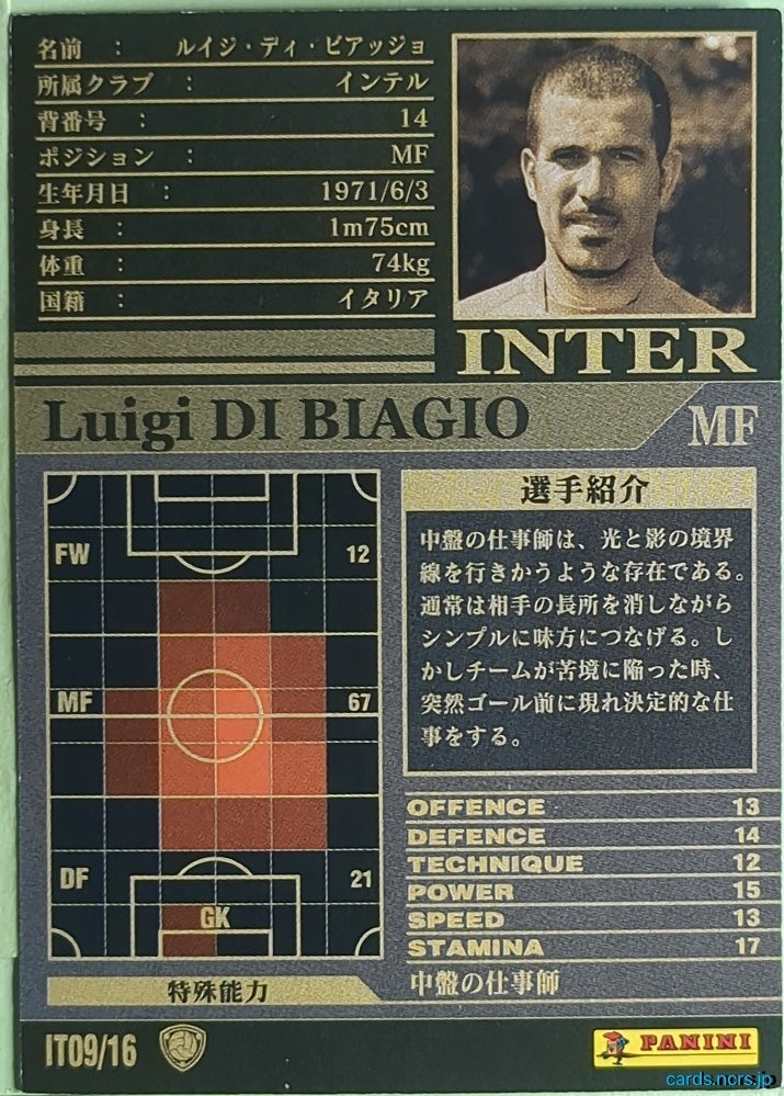 Panini WCCF Football WCCF/2002-2003-IT09/16 N Luigi Di Biagio Trading Card NM