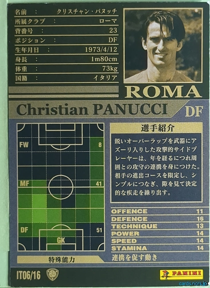 Panini WCCF Football WCCF/2002-2003-IT06/16 N Christian Panucci Trading Card NM