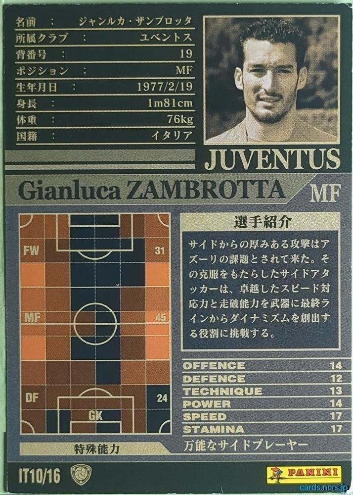 Panini WCCF Football WCCF/2002-2003-IT10/16 N Gianluca Zambrotta Trading Card NM
