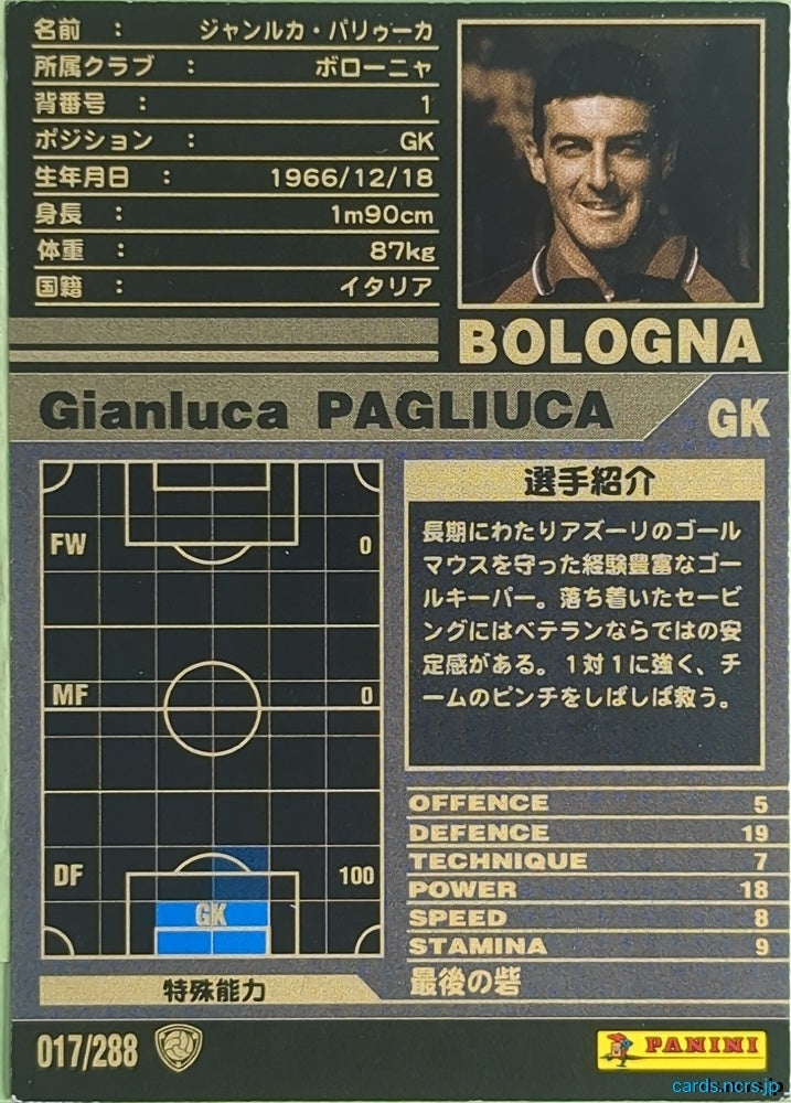 Panini WCCF Football WCCF/2001-2002-017/288 N Gianluca Pagliuca Trading Card NM