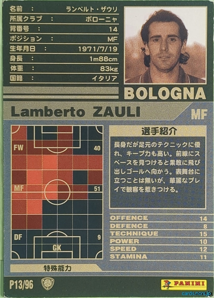 Panini WCCF Football WCCF/2001-2002-P13/96 N Lamberto Zauli Trading Card NM
