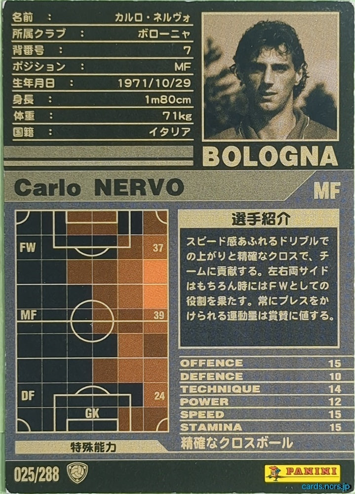 Panini WCCF Football WCCF/2001-2002-025/288 N Carlo Nervo Trading Card NM