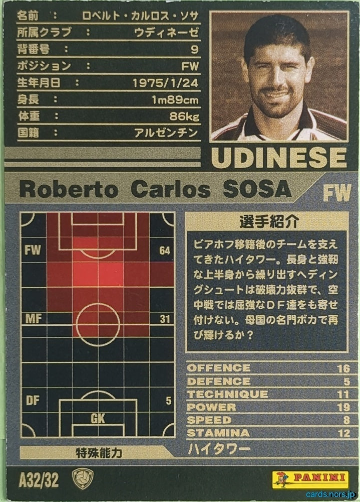 Panini WCCF Football WCCF/2001-2002-A32/32 N Roberto Carlos Sosa Trading Card NM
