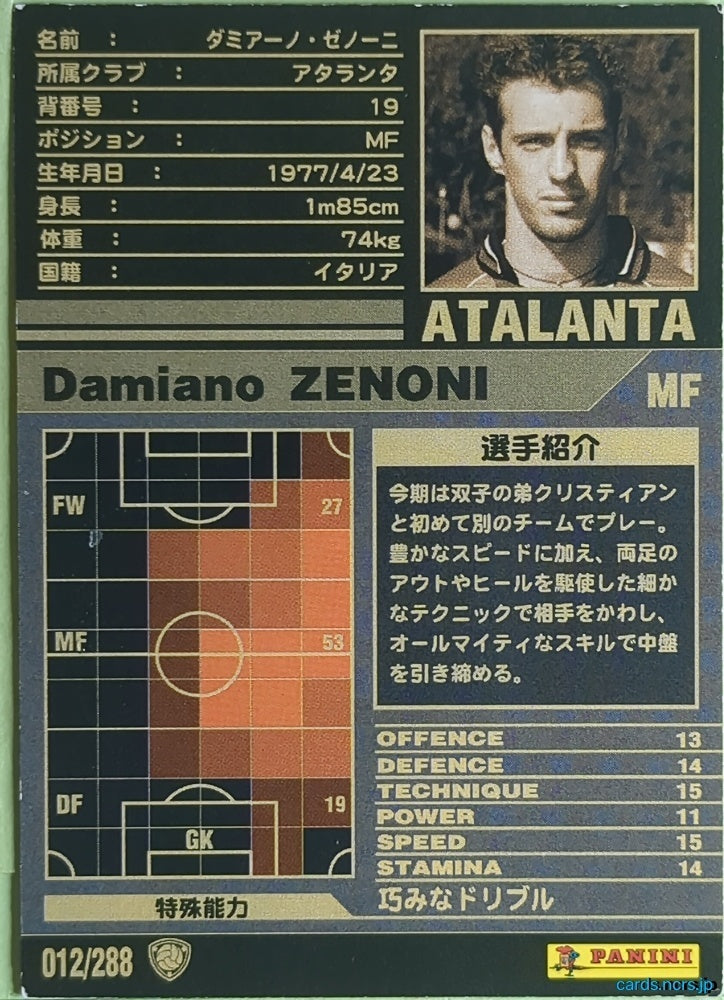 Panini WCCF Football WCCF/2001-2002-012/288 N Damiano Zenoni Trading Card NM