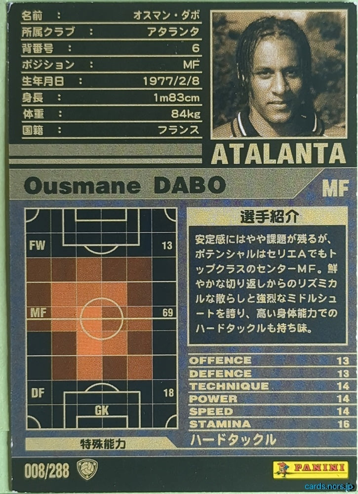 Panini WCCF Football WCCF/2001-2002-008/288 N Ousmane Dabo Trading Card NM