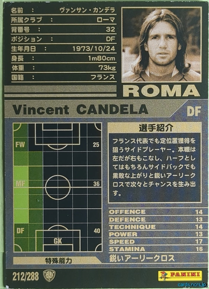 Panini WCCF Football WCCF/2001-2002-212/288 N Vincent Candela Trading Card EX