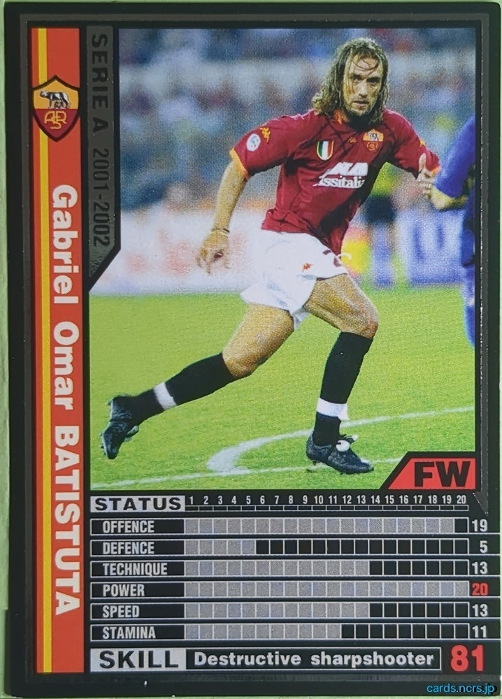Panini WCCF Football WCCF/2001-2002-220/288 N Gabriel Omar Batistuta Trading Card EX