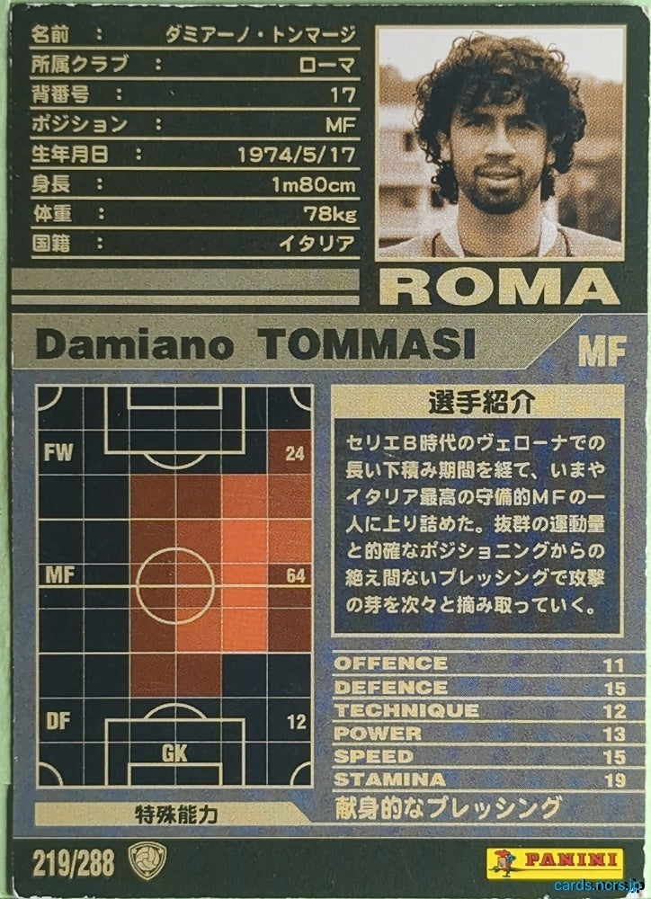 Panini WCCF Football WCCF/2001-2002-219/288 N Damiano Tommasi Trading Card NM