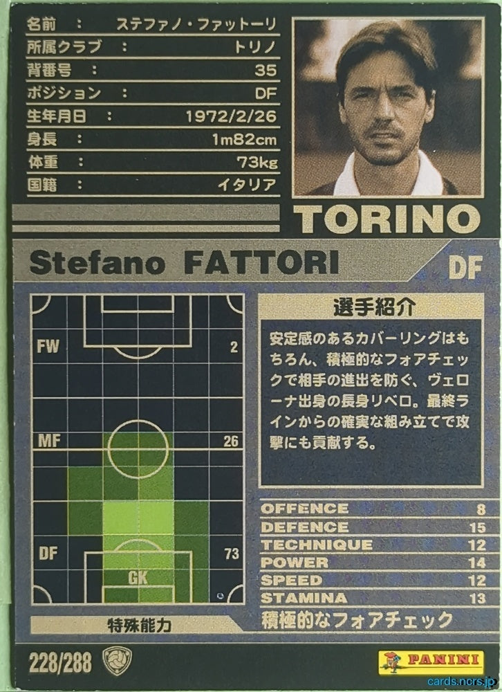 Panini WCCF Football WCCF/2001-2002-228/288 N Stefano Fattori Trading Card NM