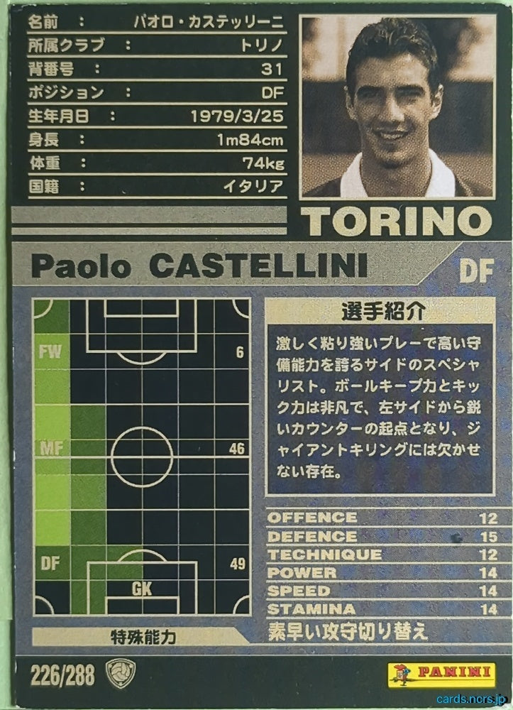 Panini WCCF Football WCCF/2001-2002-226/288 N Paolo Castellini Trading Card NM