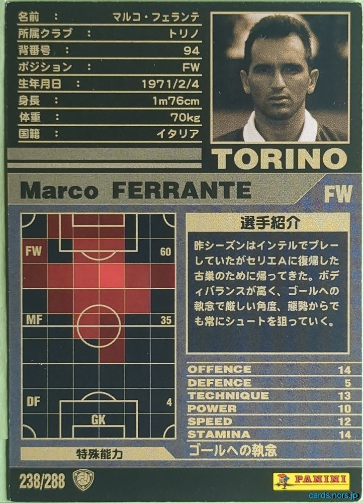Panini WCCF Football WCCF/2001-2002-238/288 N Marco Ferrante Trading Card EX