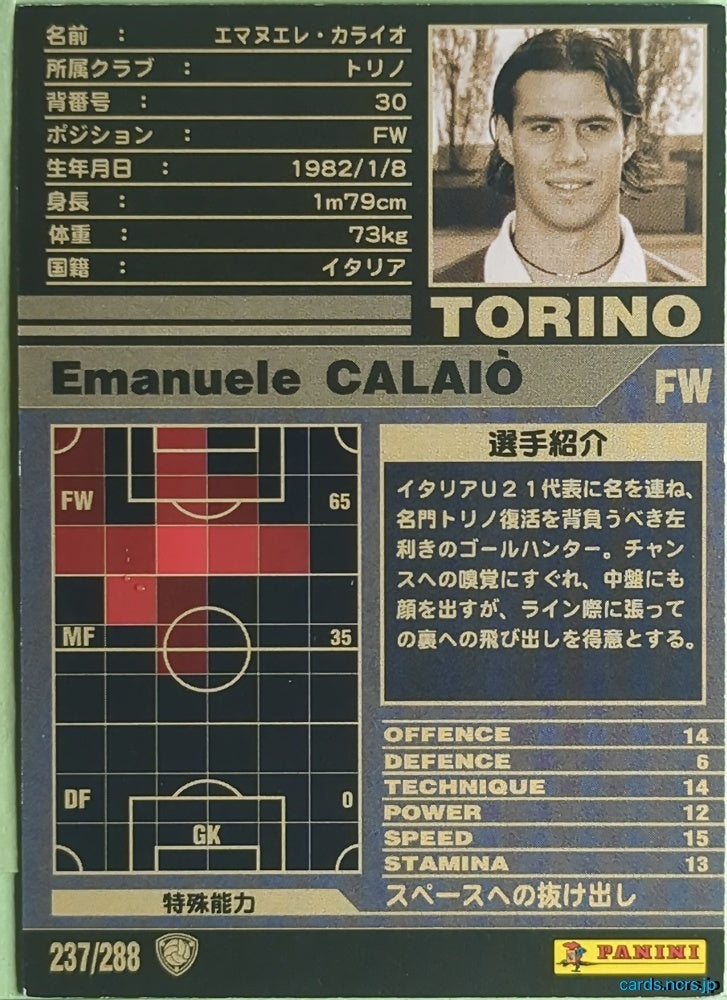 Panini WCCF Football WCCF/2001-2002-237/288 N Emanuele Calaiò Trading Card EX