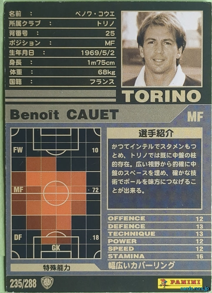 Panini WCCF Football WCCF/2001-2002-235/288 N Benoît Cauet Trading Card NM
