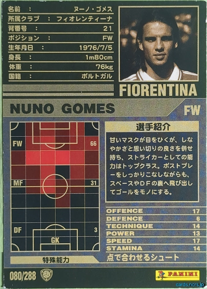 Panini WCCF Football WCCF/2001-2002-080/288 N Nuno Gomes Trading Card NM