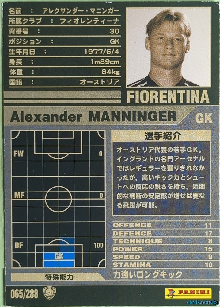 Panini WCCF Football WCCF/2001-2002-065/288 N Alexander Manninger Trading Card NM